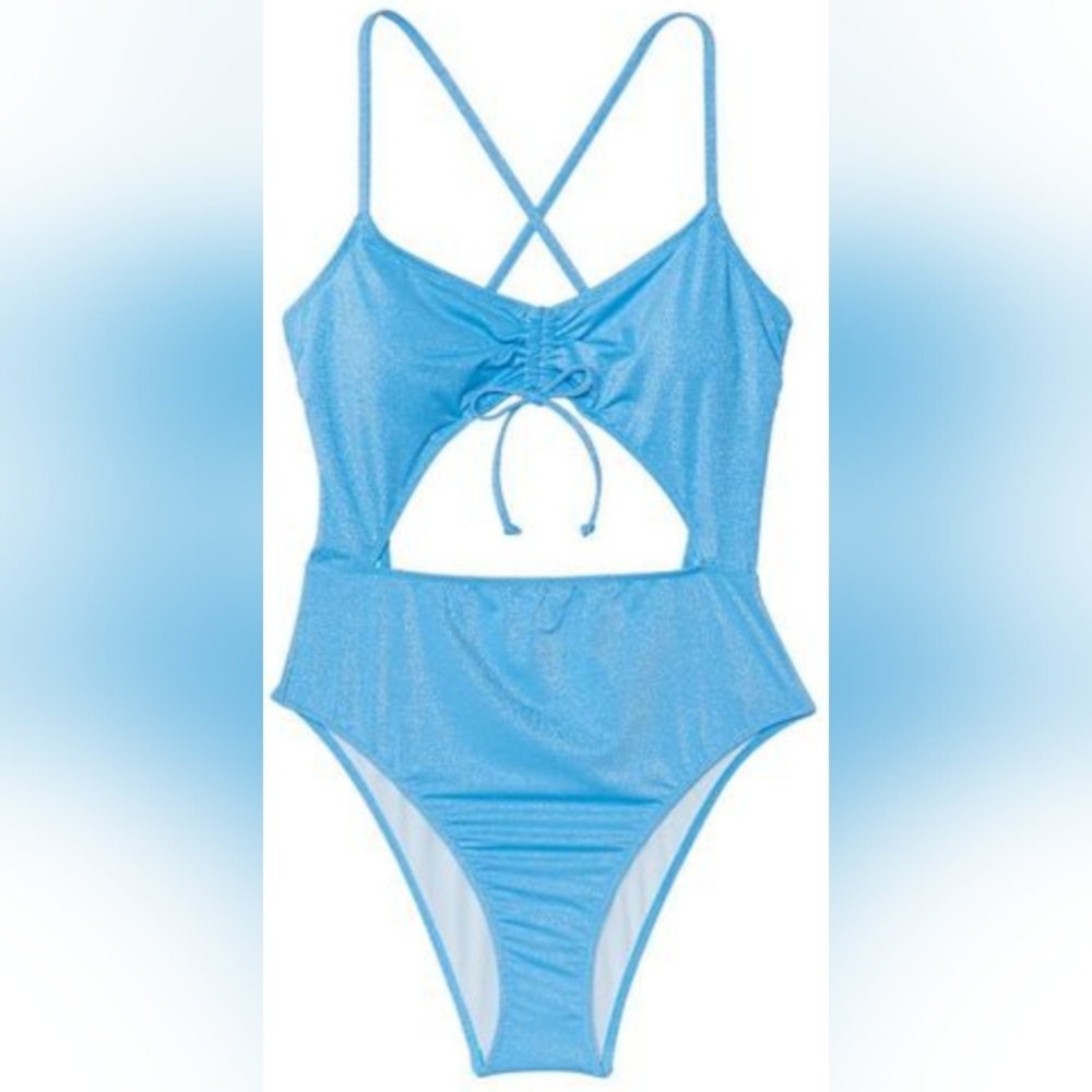 M L XL VS Swim Ruched Cutout One Piece Swimsuit Tropical Island Getaway